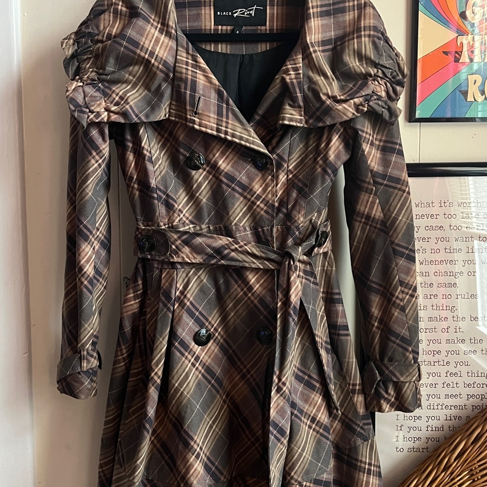 Plaid Women's Dress Coat - Brown and Black